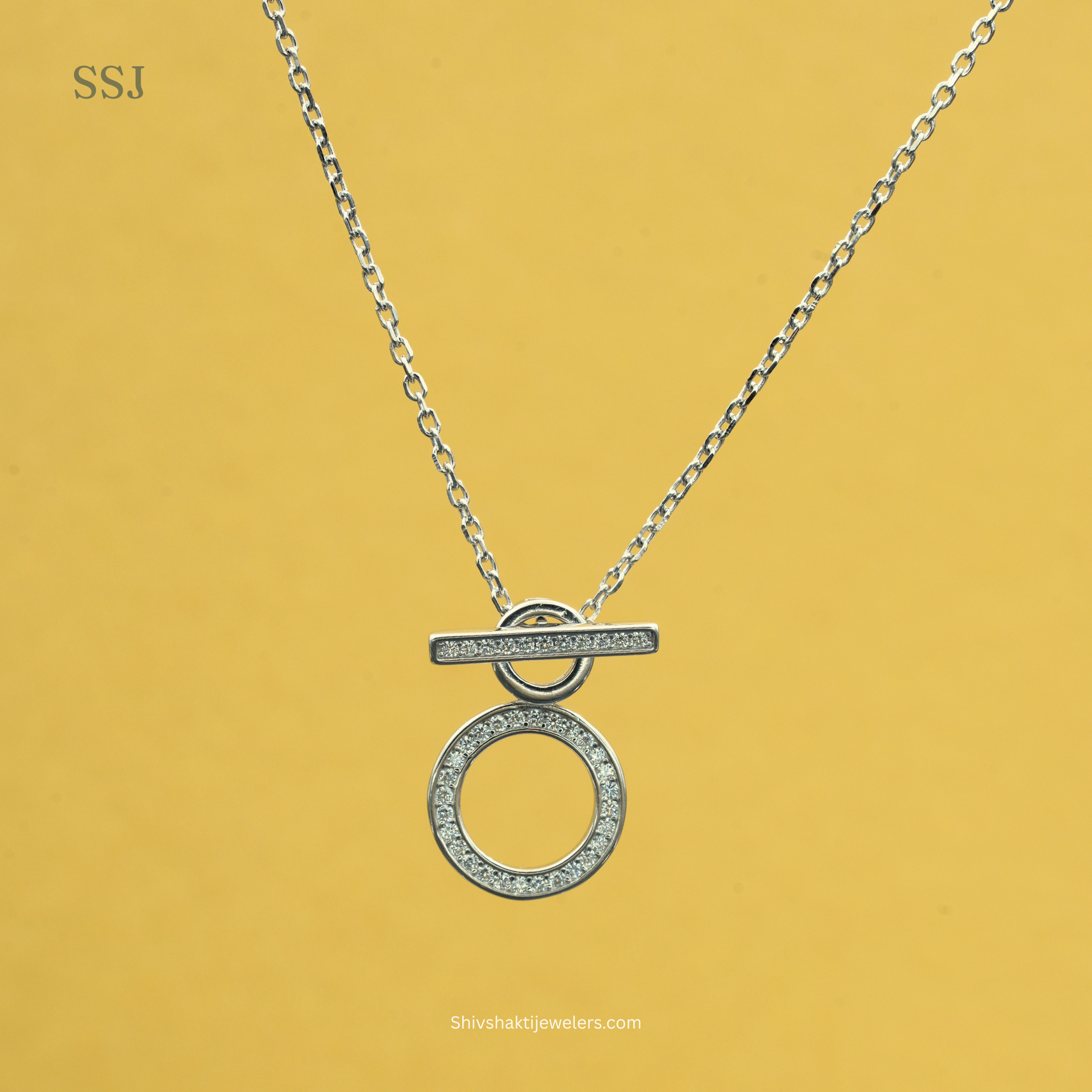 Chandi ka gola pendant with CZ stones – silver necklace design
