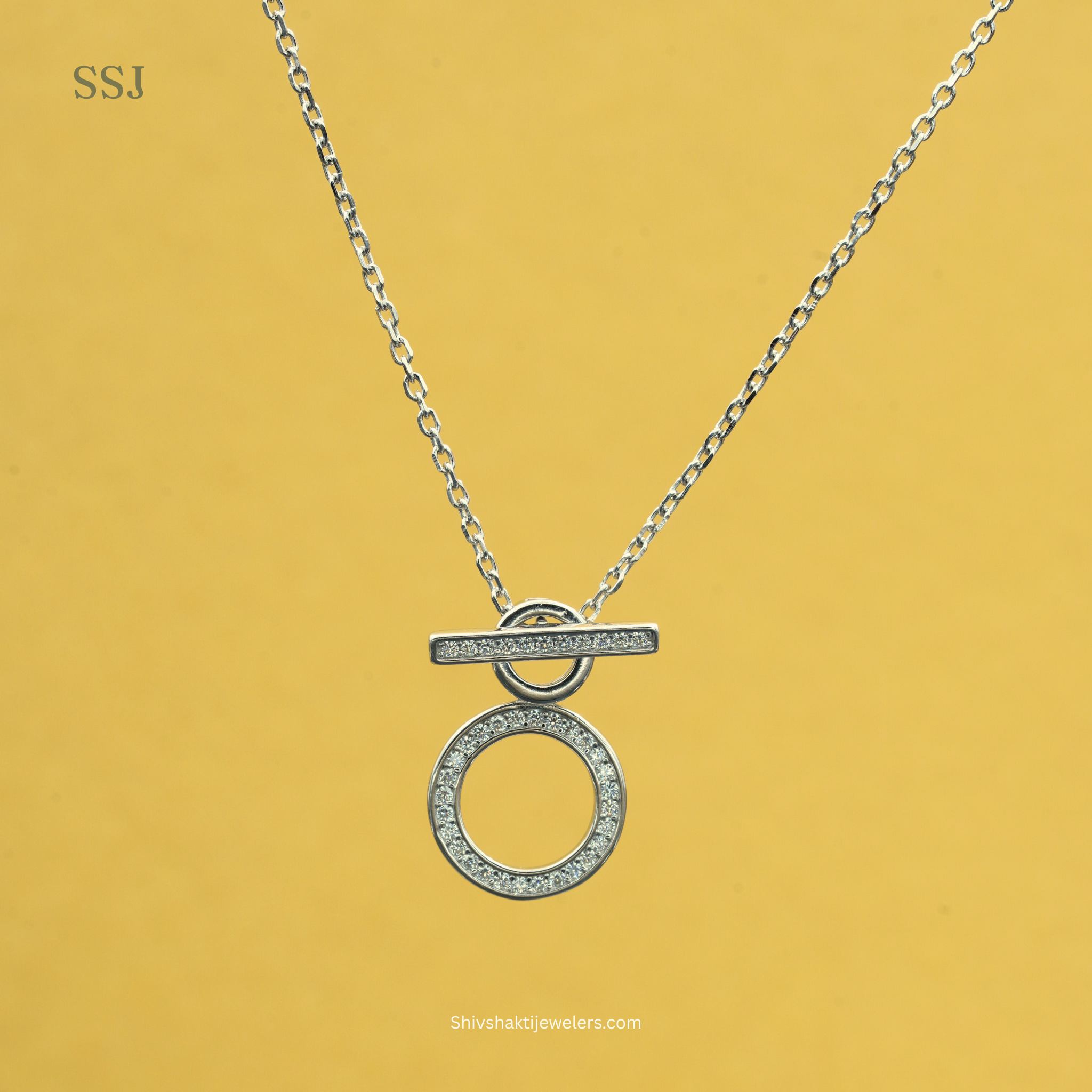 Chandi ka gola pendant with CZ stones – silver necklace design
