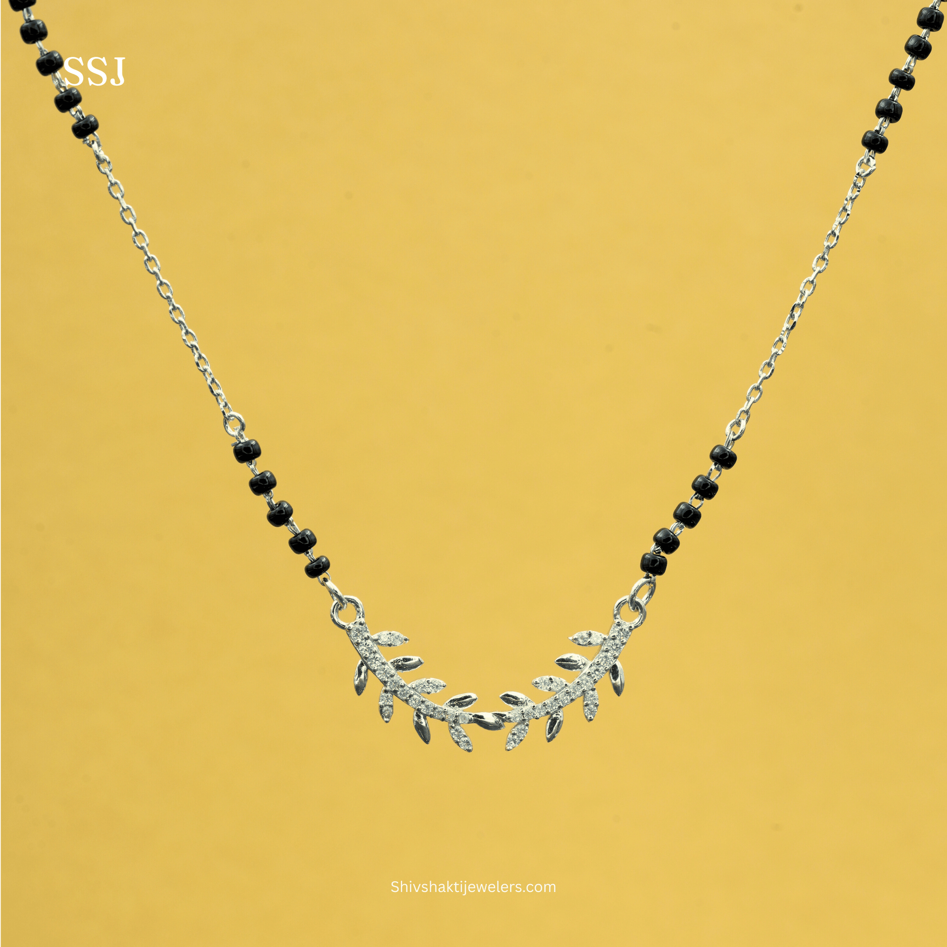 Chandi ka leaf mangalsutra design with cubic zirconia stones
