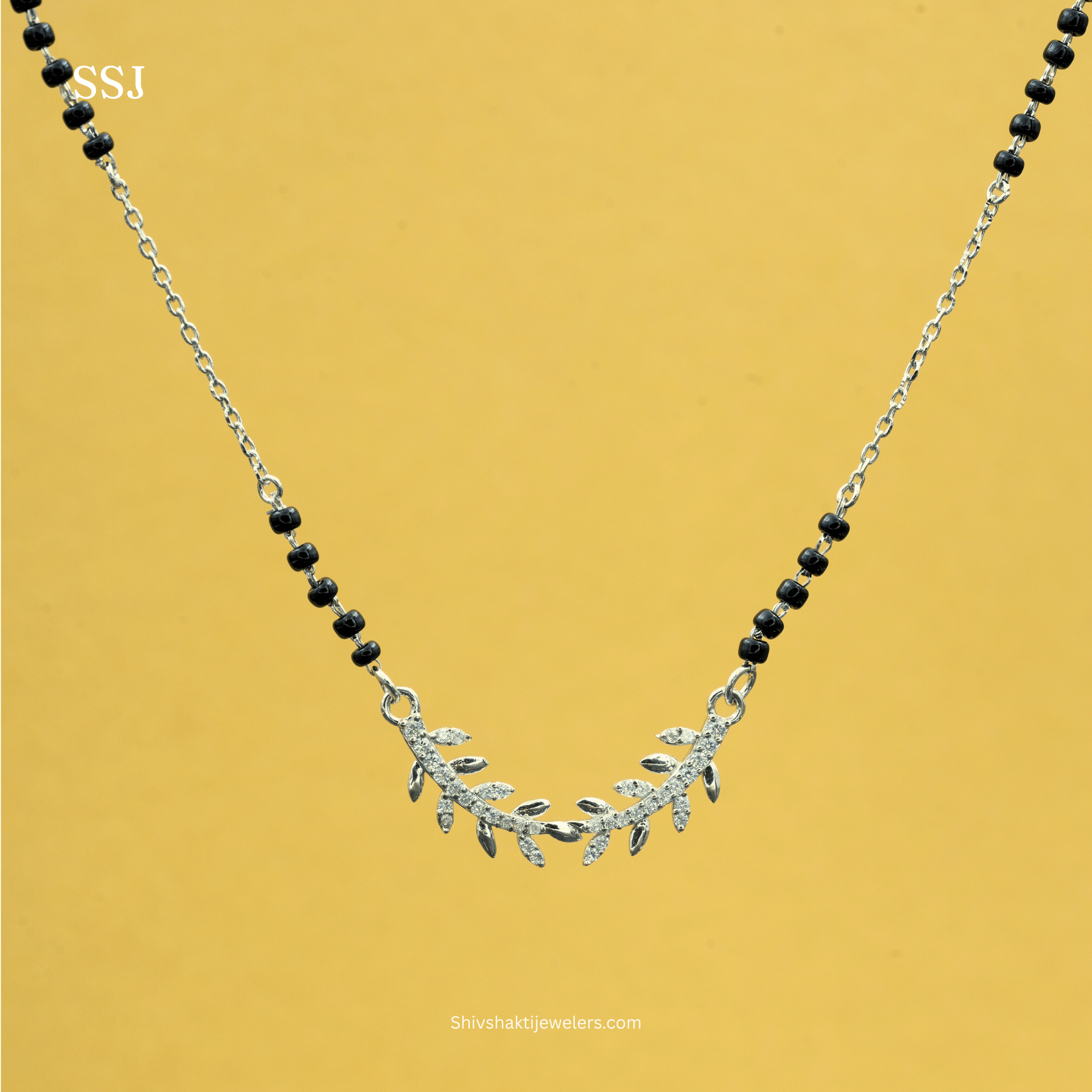 Chandi ka leaf mangalsutra design with cubic zirconia stones
