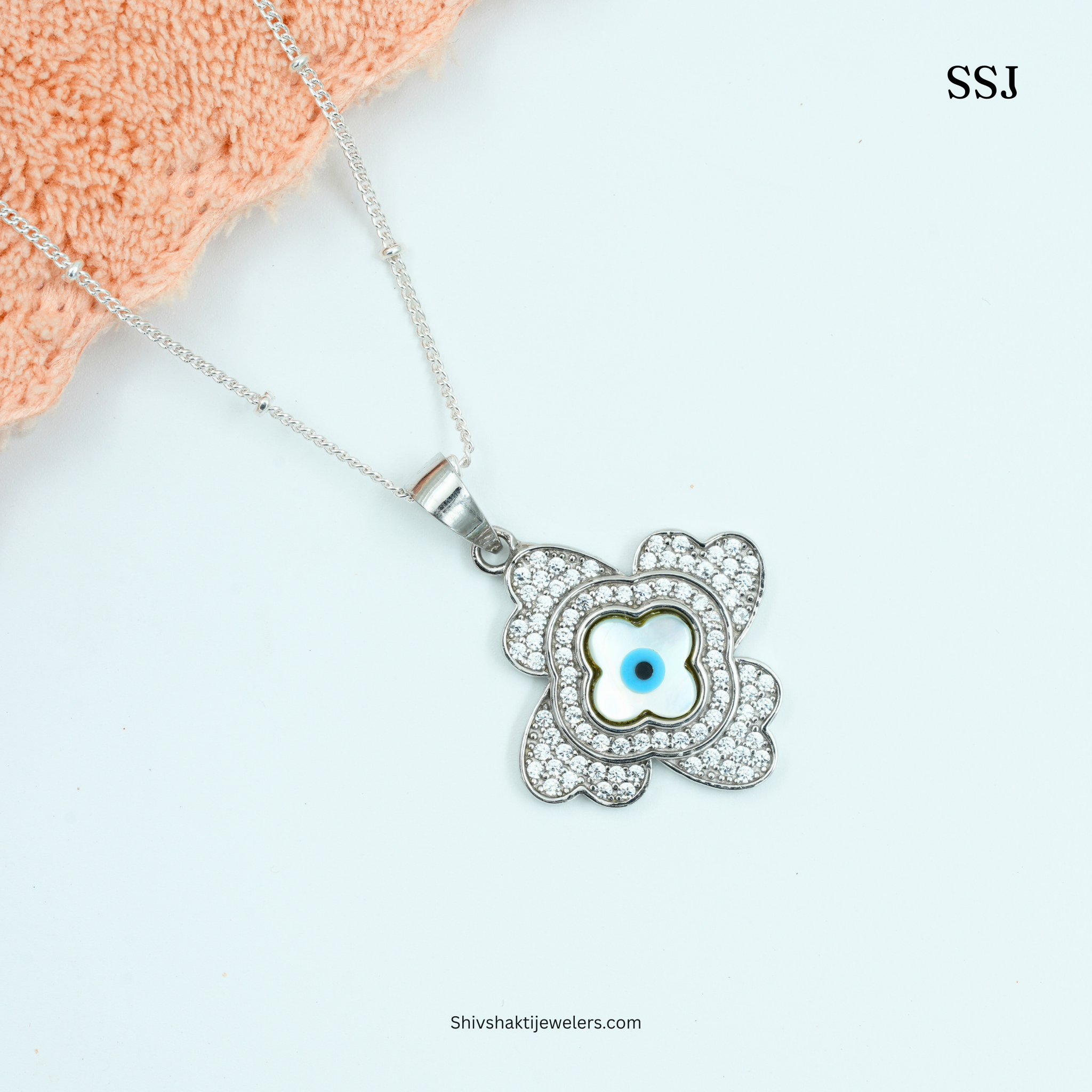 925 Silver Evil Eye Clover Pendant with CZ stones – Shiv Shakti Jewellers