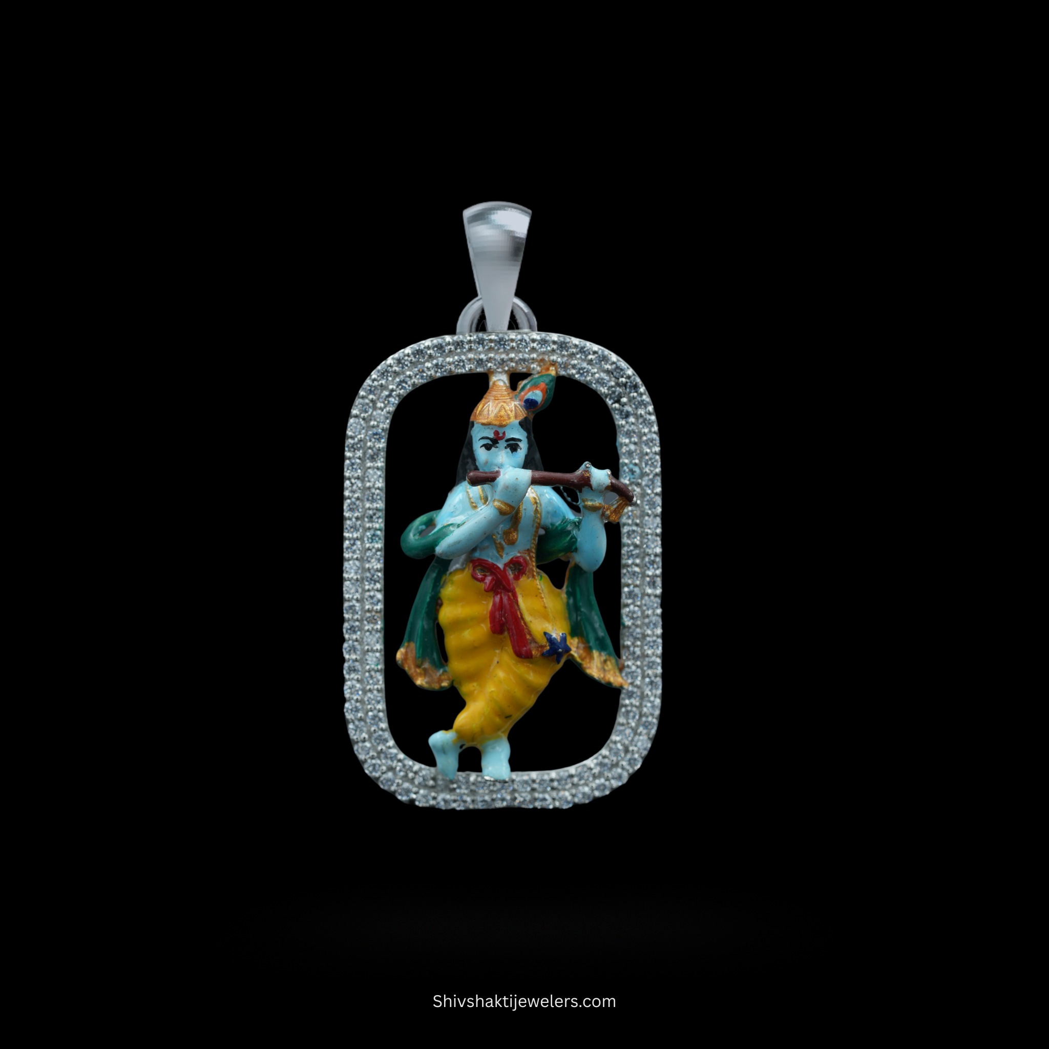 Colorful Krishna pendant in 925 silver with flute pose