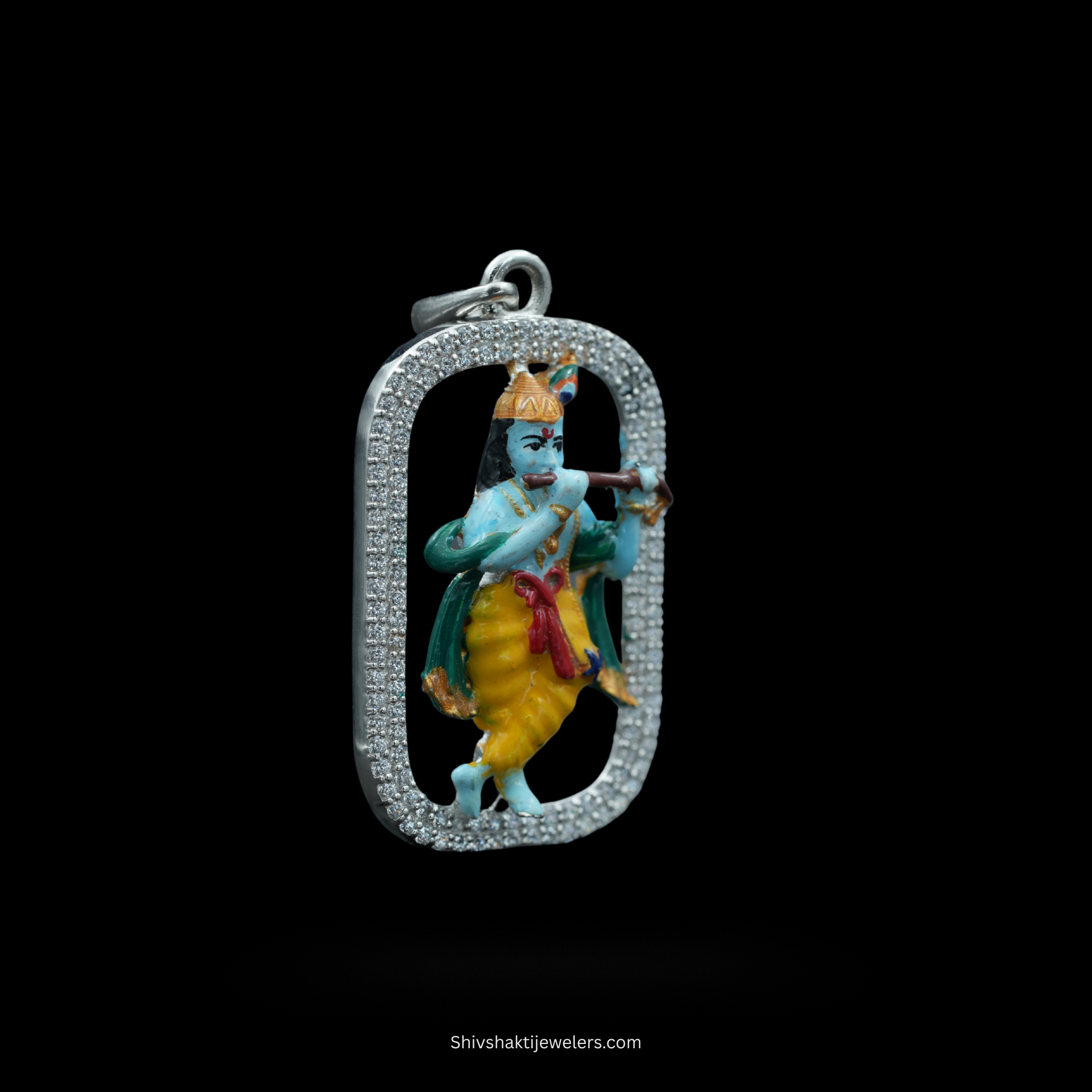 Colorful Krishna pendant in 925 silver with flute pose