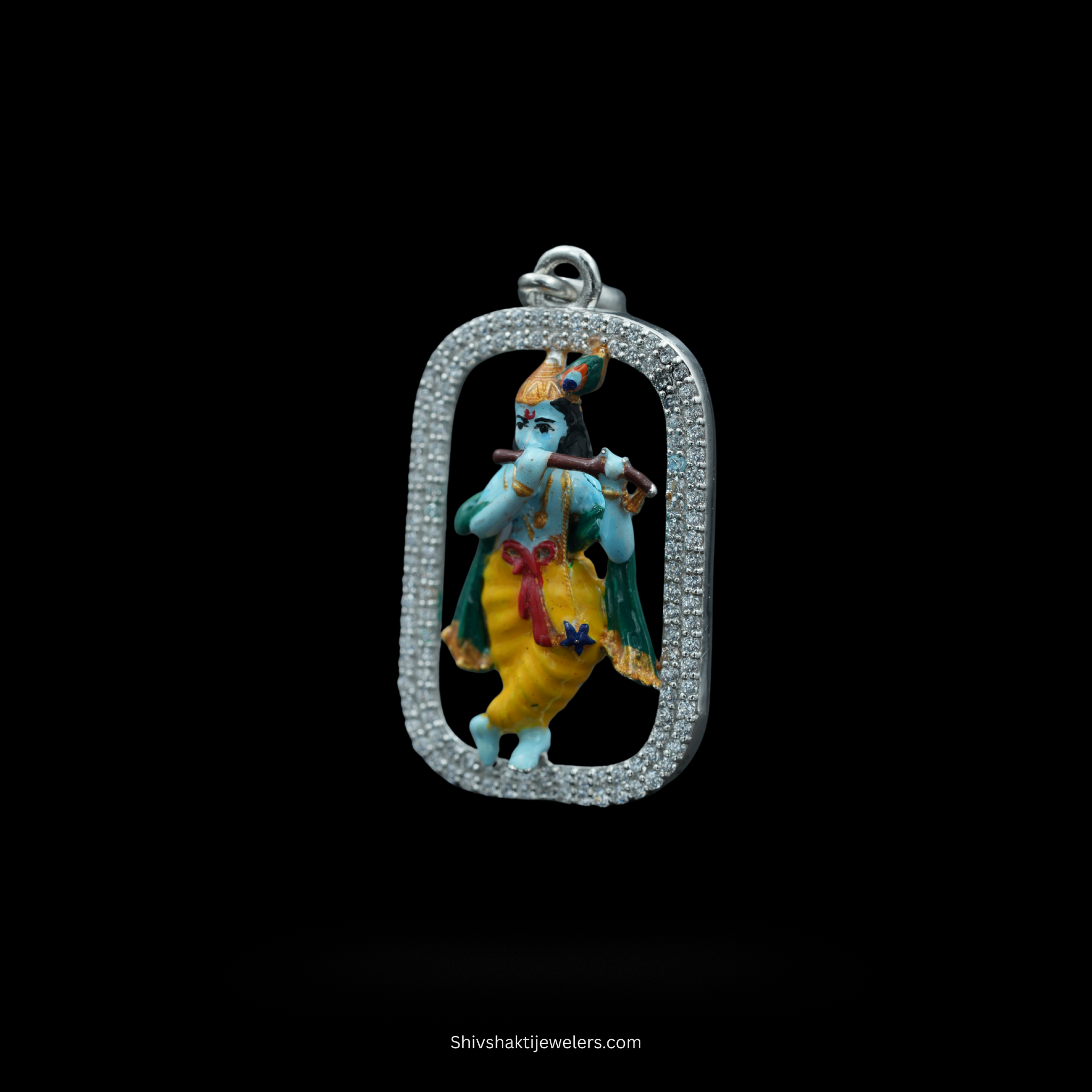 Colorful Krishna pendant in 925 silver with flute pose