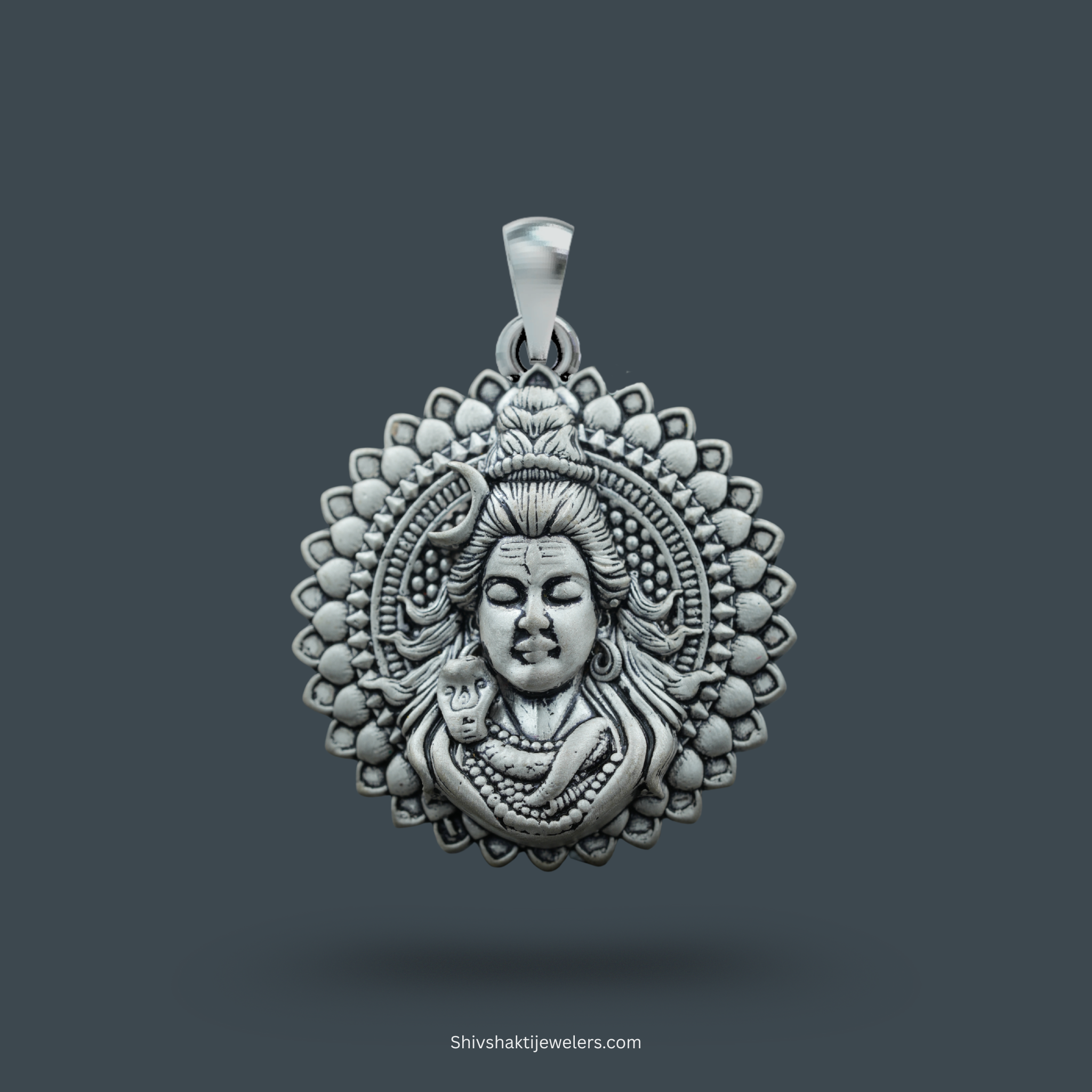 SSJ 925 Sterling Silver Lord Shiva Pendant – Floral Border Spiritual Jewellery