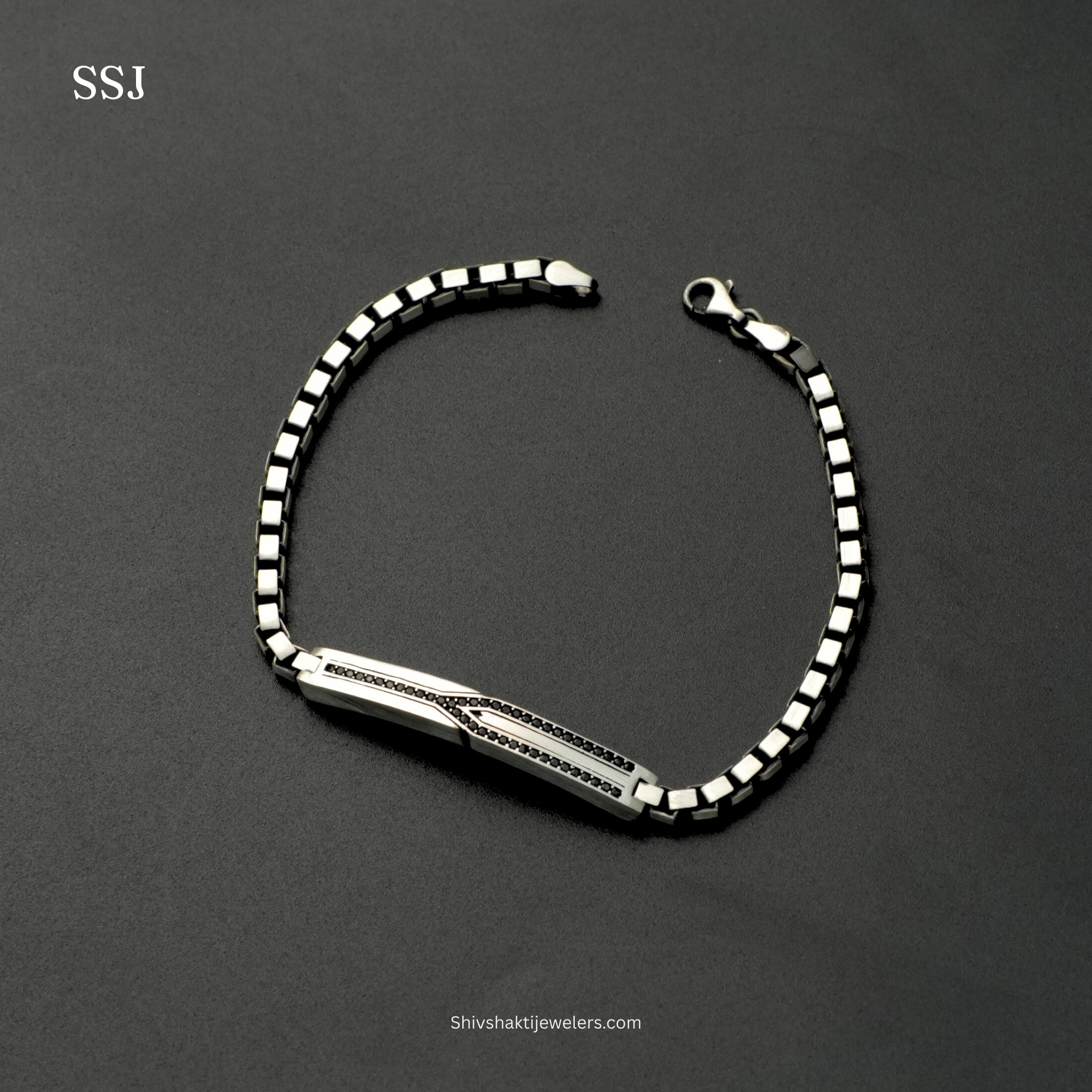 925 Silver Men’s Bracelet with Black Stone Detailing – Shiv Shakti Jewellers