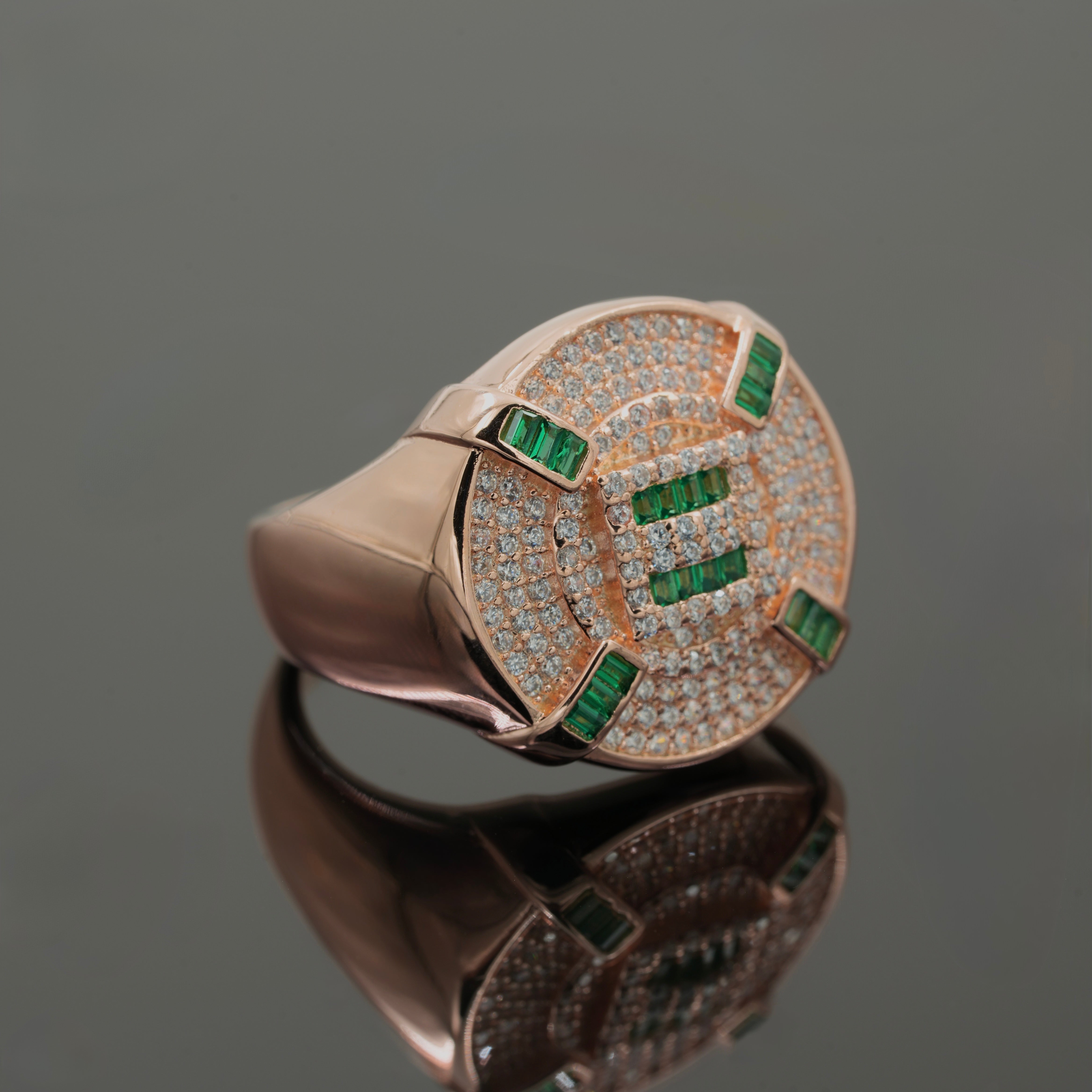 925 Silver Emerald & CZ Rose Gold Men’s Ring – Luxury Statement Jewellery