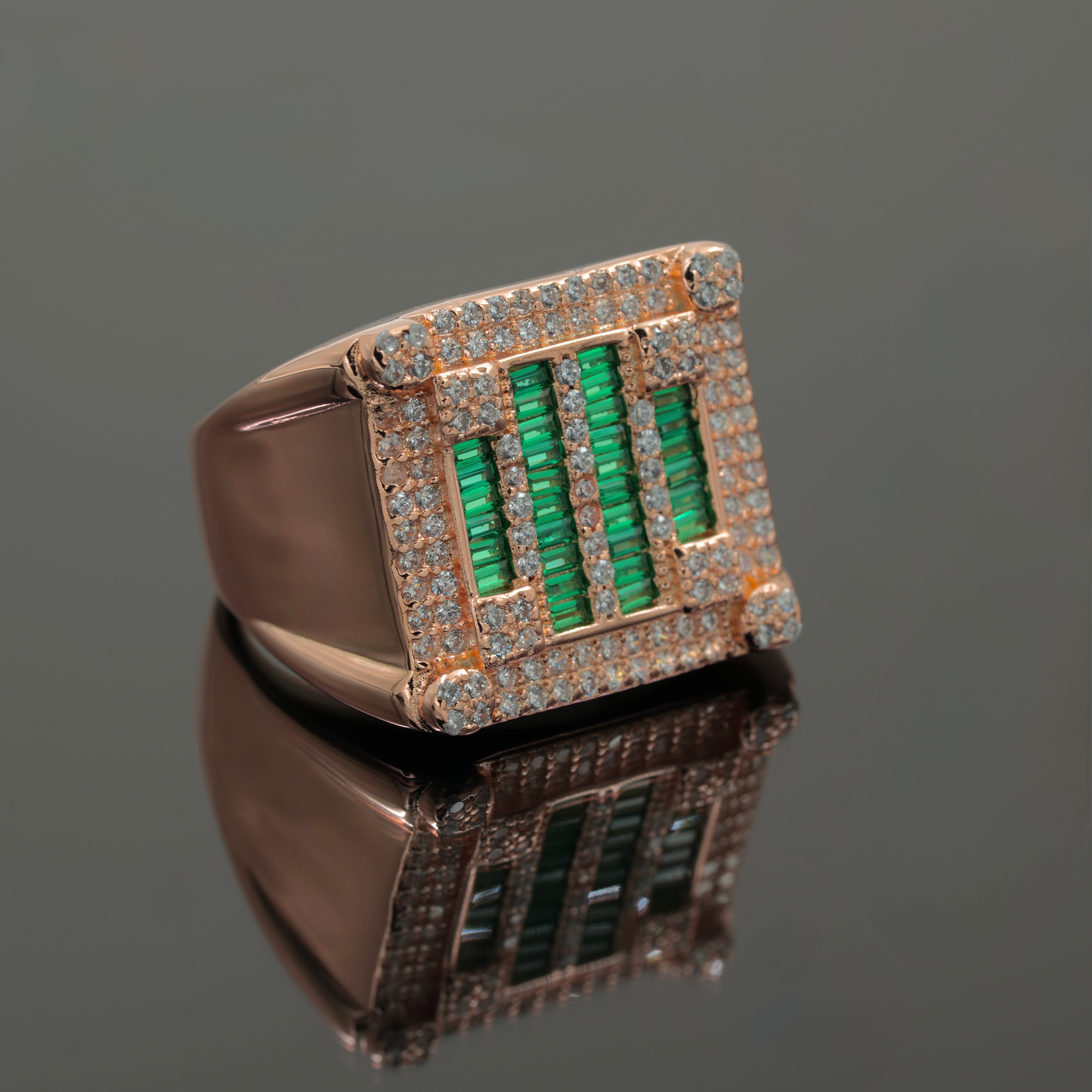 Rose Gold Plated 925 Silver Men’s Emerald Statement Ring