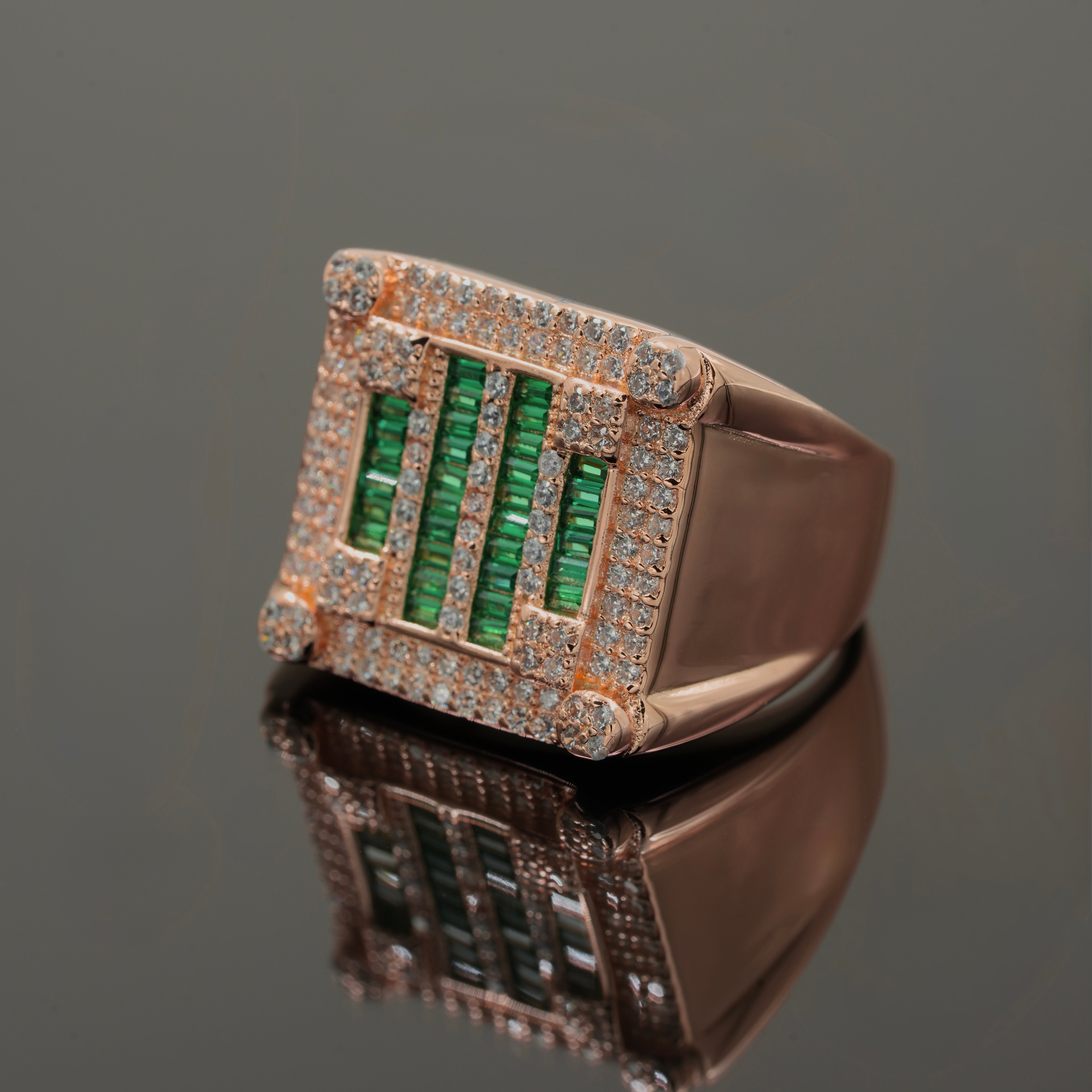 Rose Gold Plated 925 Silver Men’s Emerald Statement Ring