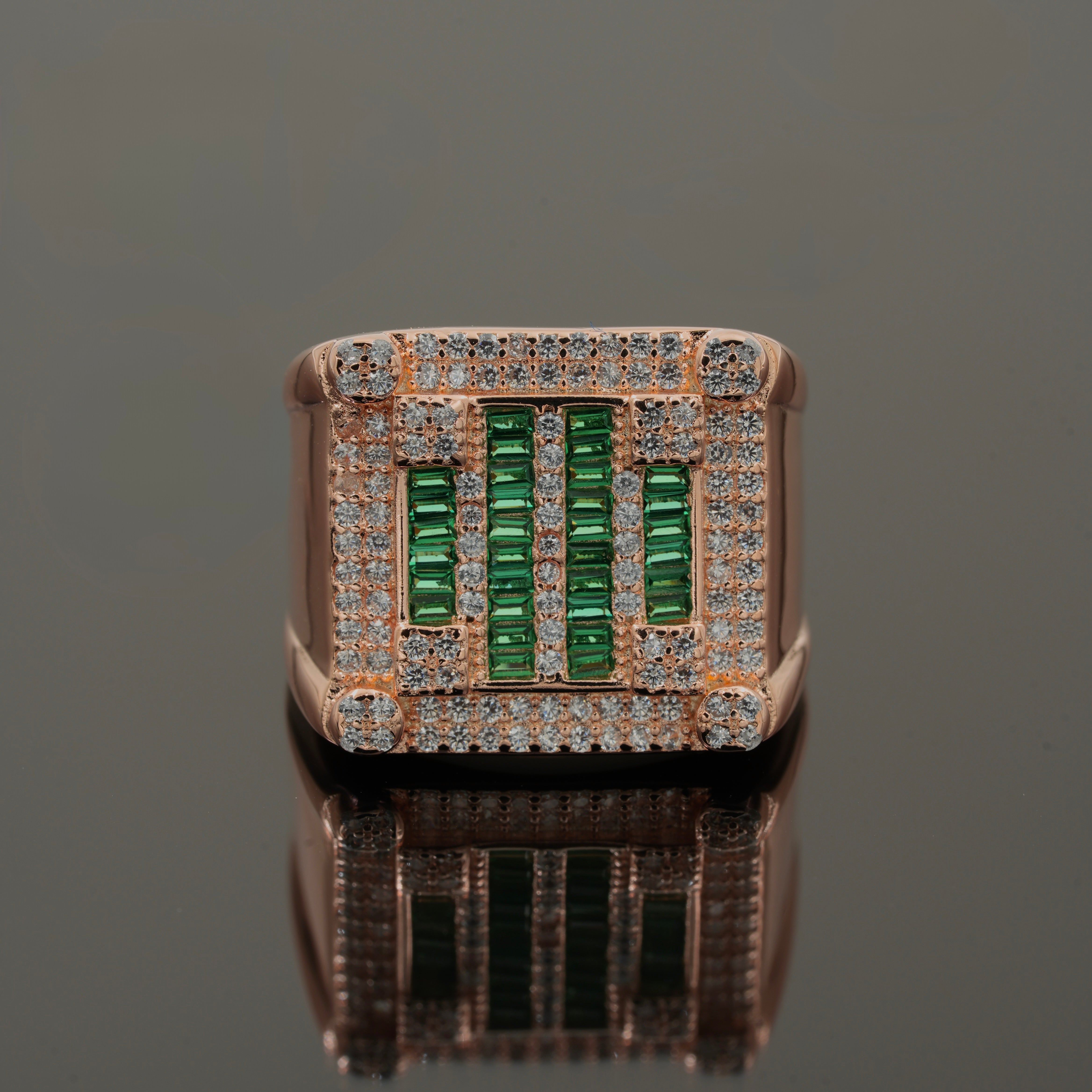 Rose Gold Plated 925 Silver Men’s Emerald Statement Ring