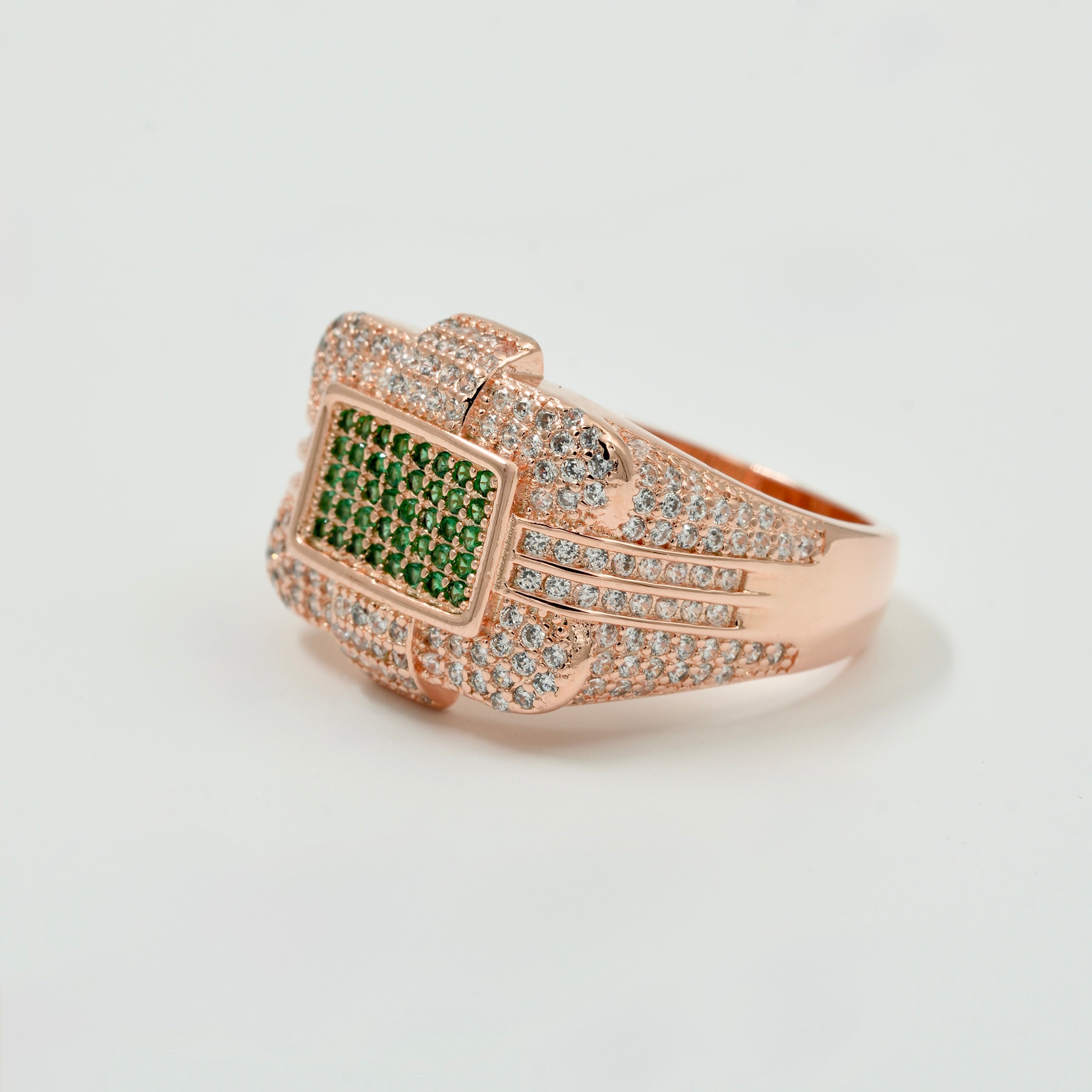 Rose Gold Plated 925 Silver Men’s Emerald & CZ Statement Ring