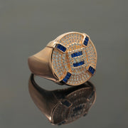 Men’s 925 Silver Rose Gold Plated Blue Sapphire Statement Ring