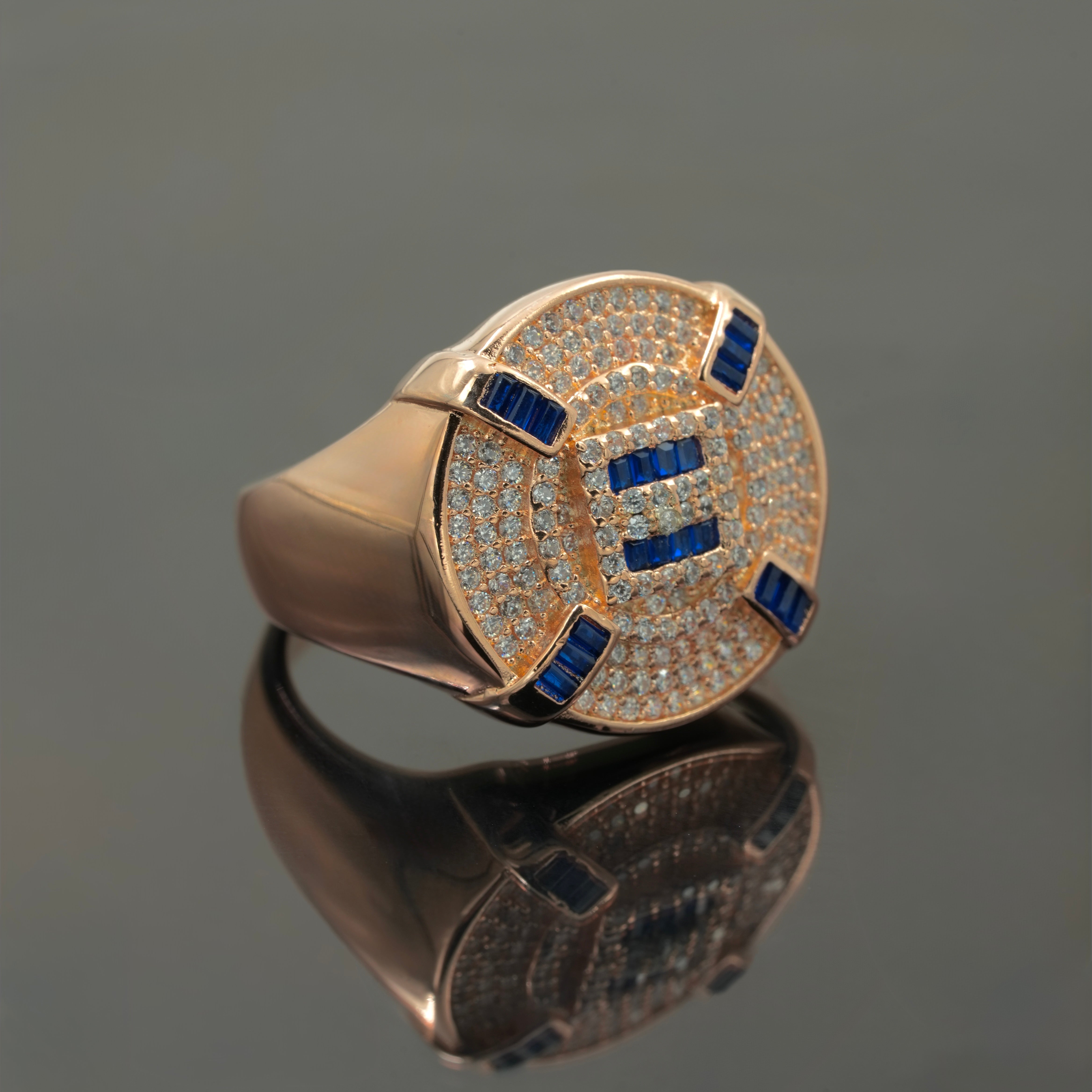 Men’s 925 Silver Rose Gold Plated Blue Sapphire Statement Ring