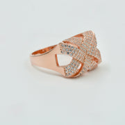 925 Silver Rose Gold Men’s Statement Ring – Criss-Cross CZ Diamond Design