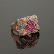 Men’s Ruby & Diamond Rose Gold Statement Ring in 925 Silver