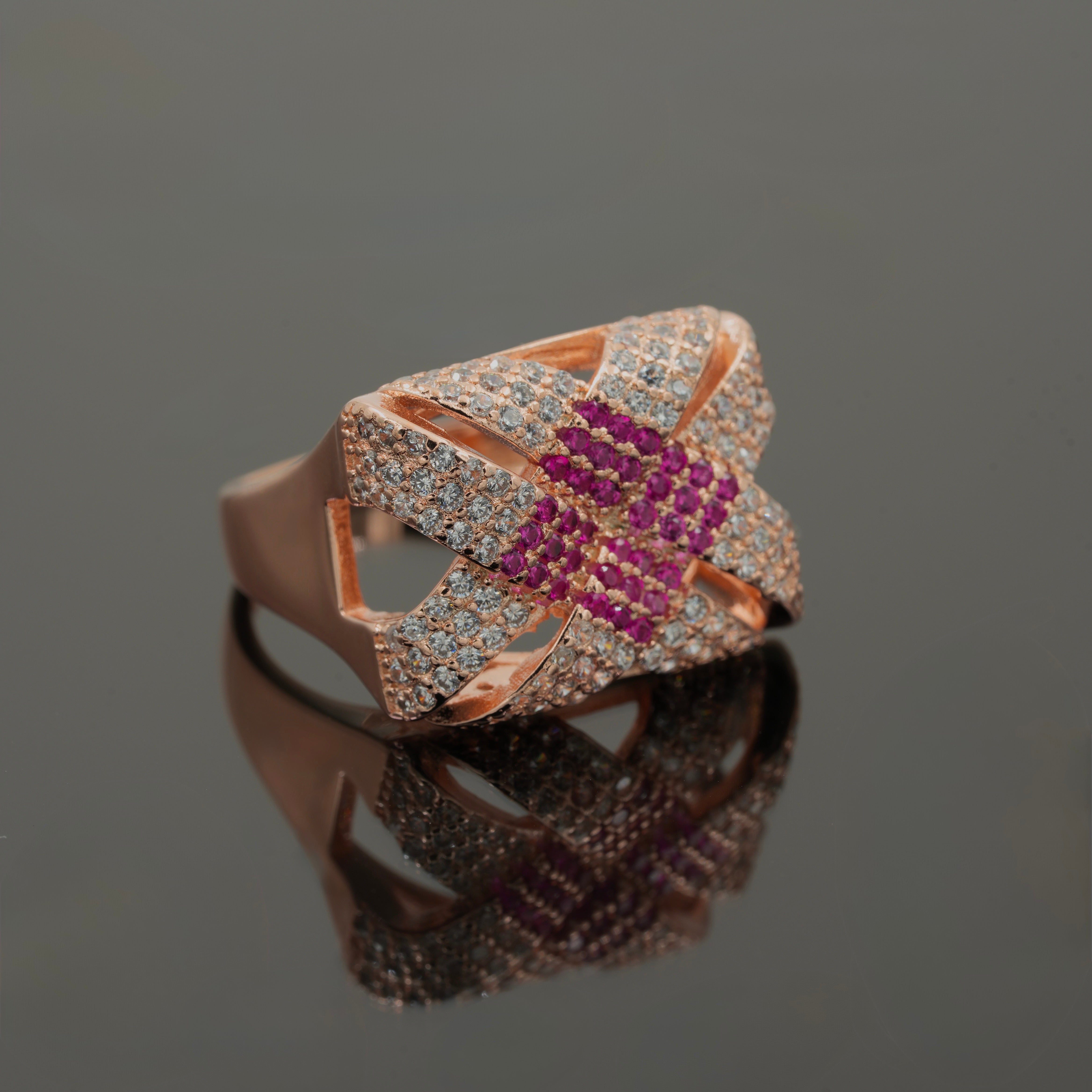 Men’s Ruby & Diamond Rose Gold Statement Ring in 925 Silver