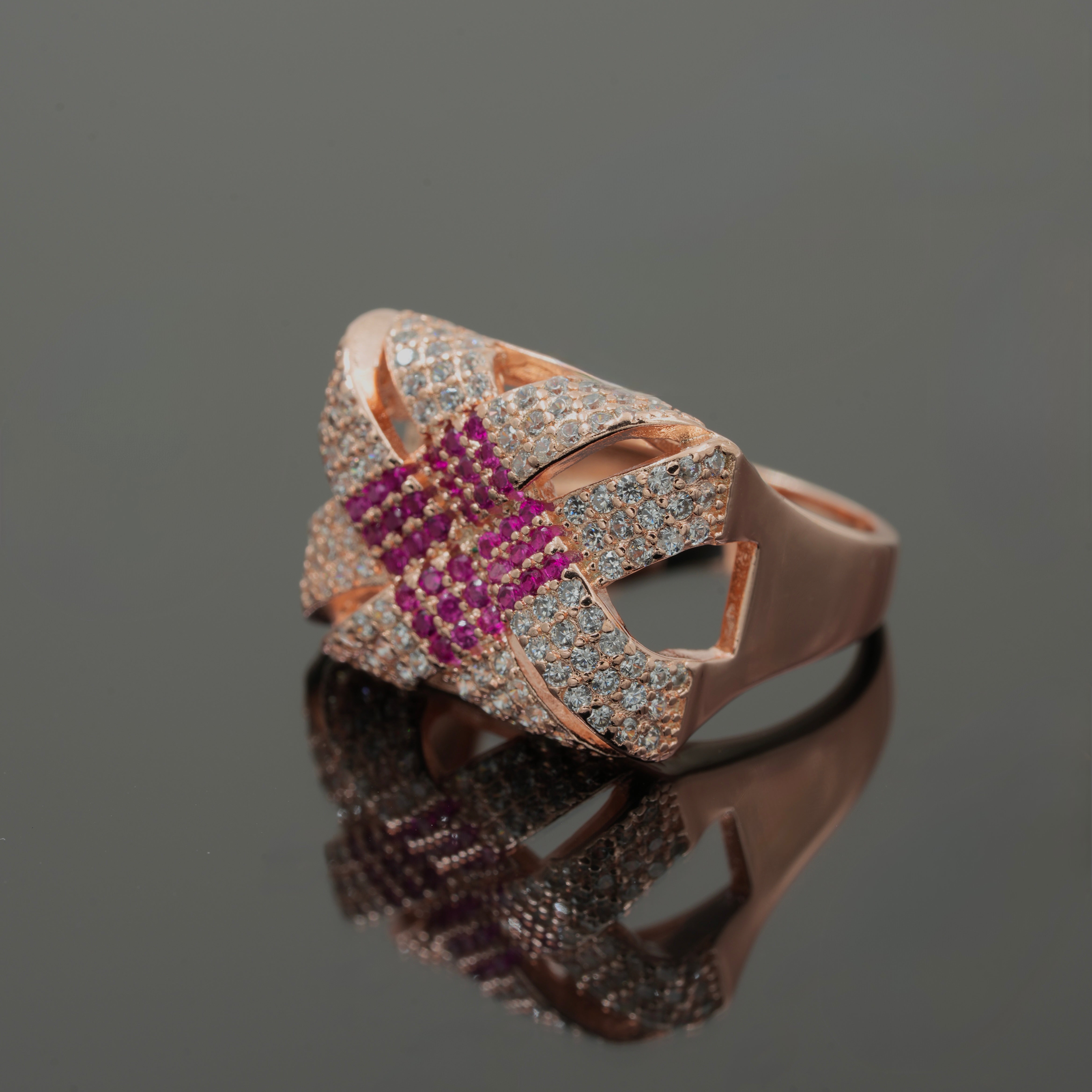 Men’s Ruby & Diamond Rose Gold Statement Ring in 925 Silver
