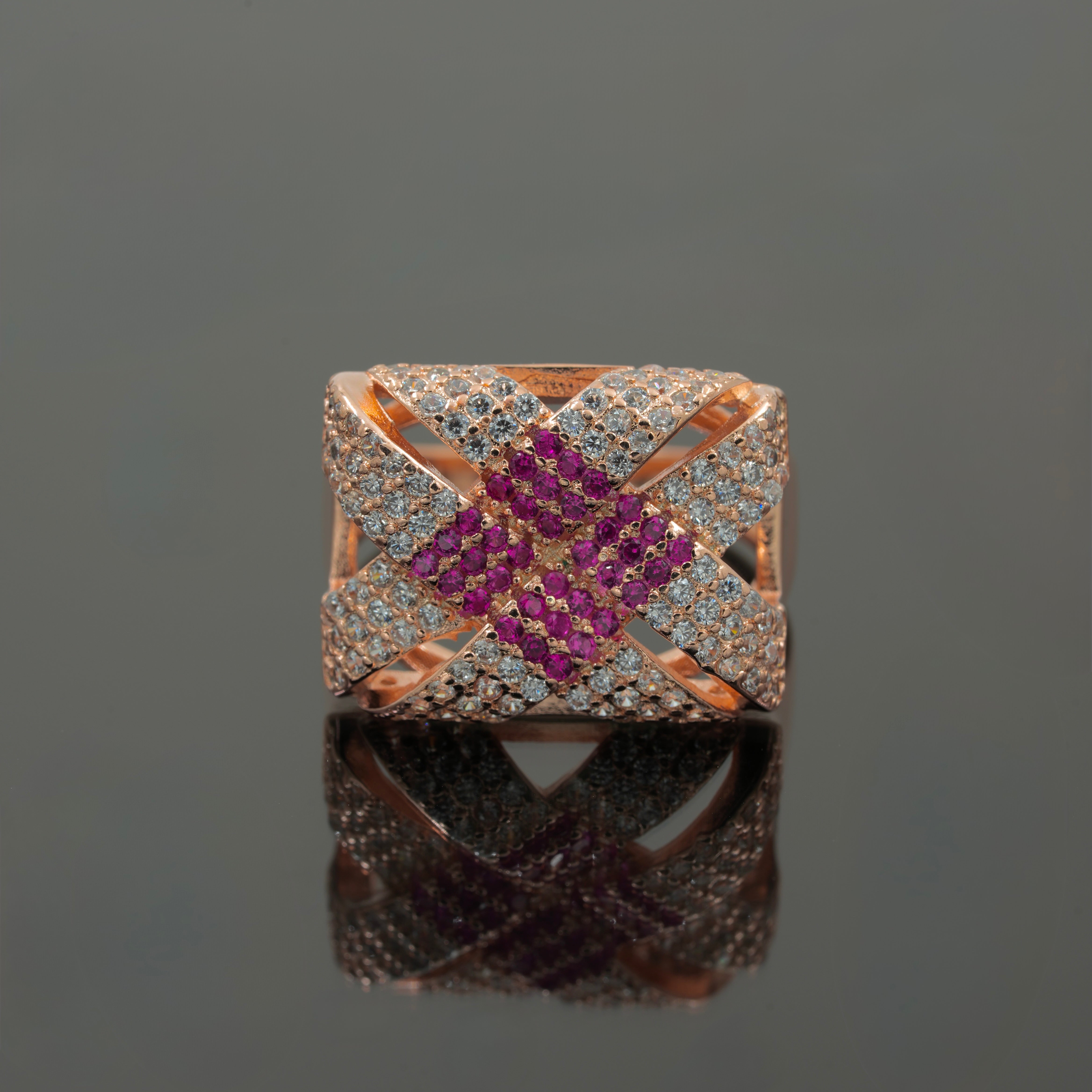 Men’s Ruby & Diamond Rose Gold Statement Ring in 925 Silver