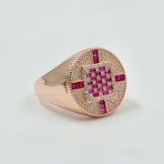 Men’s Ruby & Diamond Round 925 Silver Ring in Rose Gold Finish – Bold Statement Jewellery