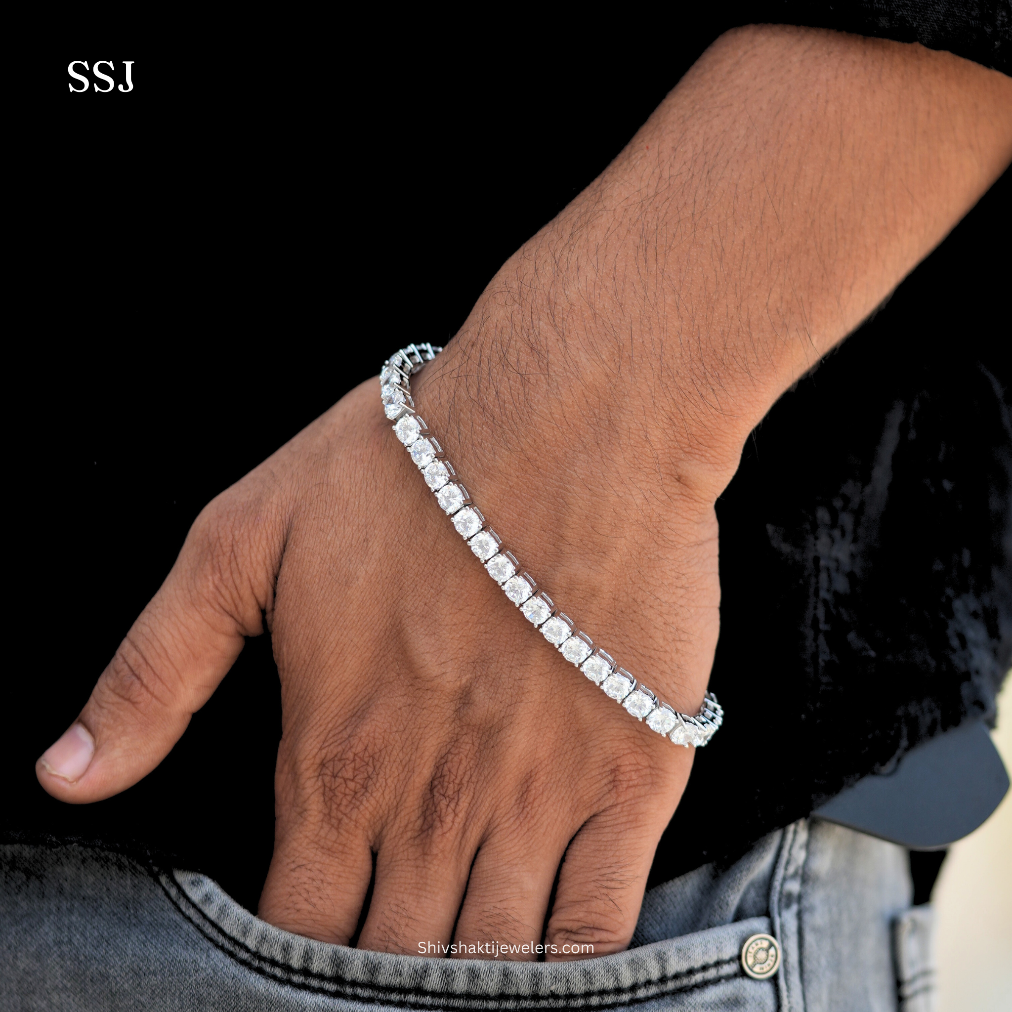 925 Silver Men’s Tennis Bracelet on Hand – Shiv Shakti Jewellers