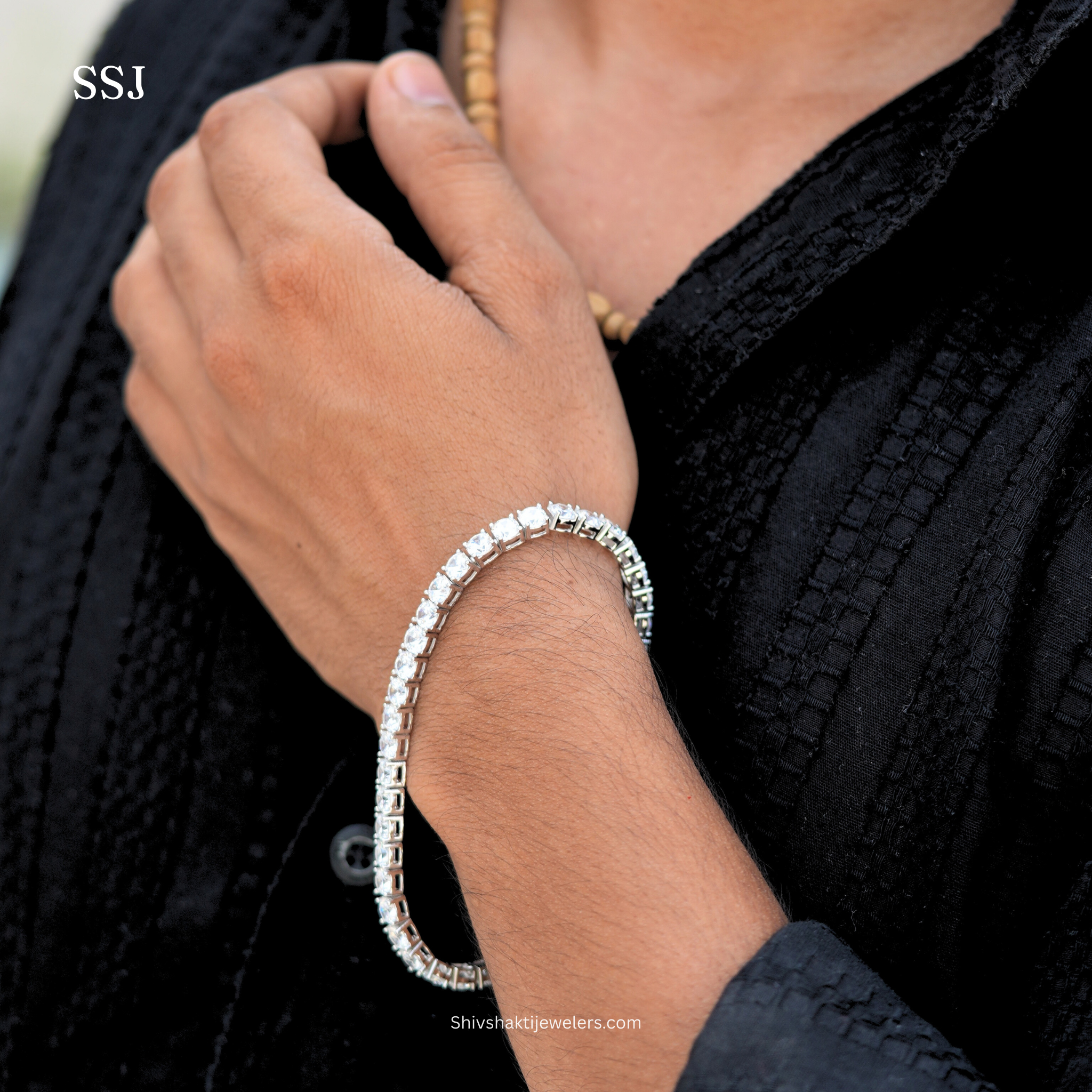 Sparkling Zircon Men’s Bracelet in 925 Silver – Luxury Design