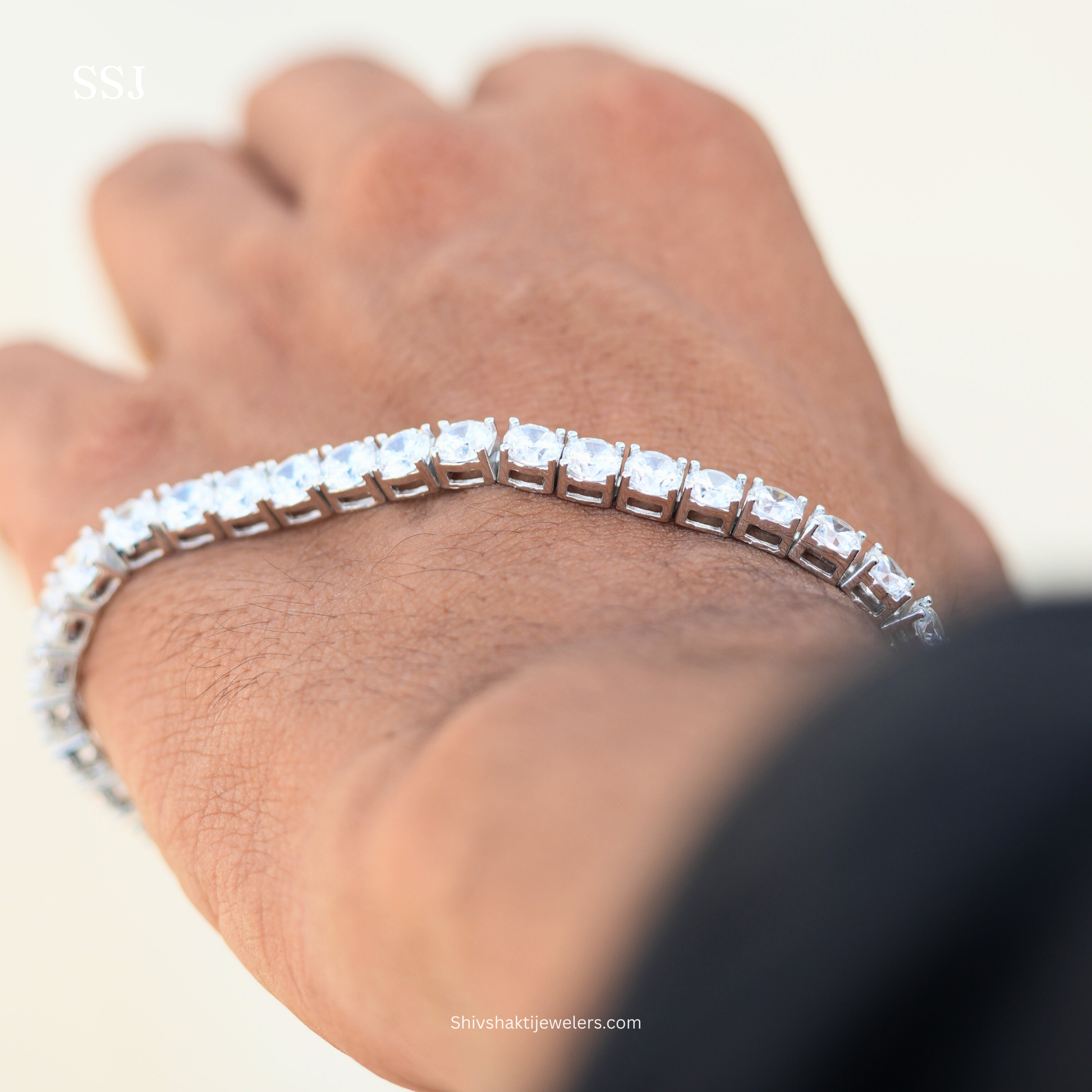 Close-up of Sterling Silver Men’s Tennis Bracelet with Zircons