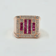 925 Silver Rose Gold Men’s Ruby & Diamond Square Designer Ring