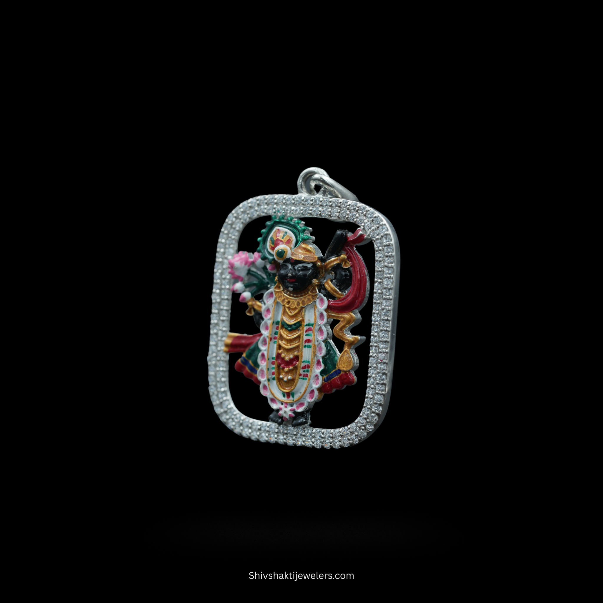SSJ 925 Sterling Silver Shree Nath Ji Pendant – Enamel & Stone-Studded Devotional Jewellery
