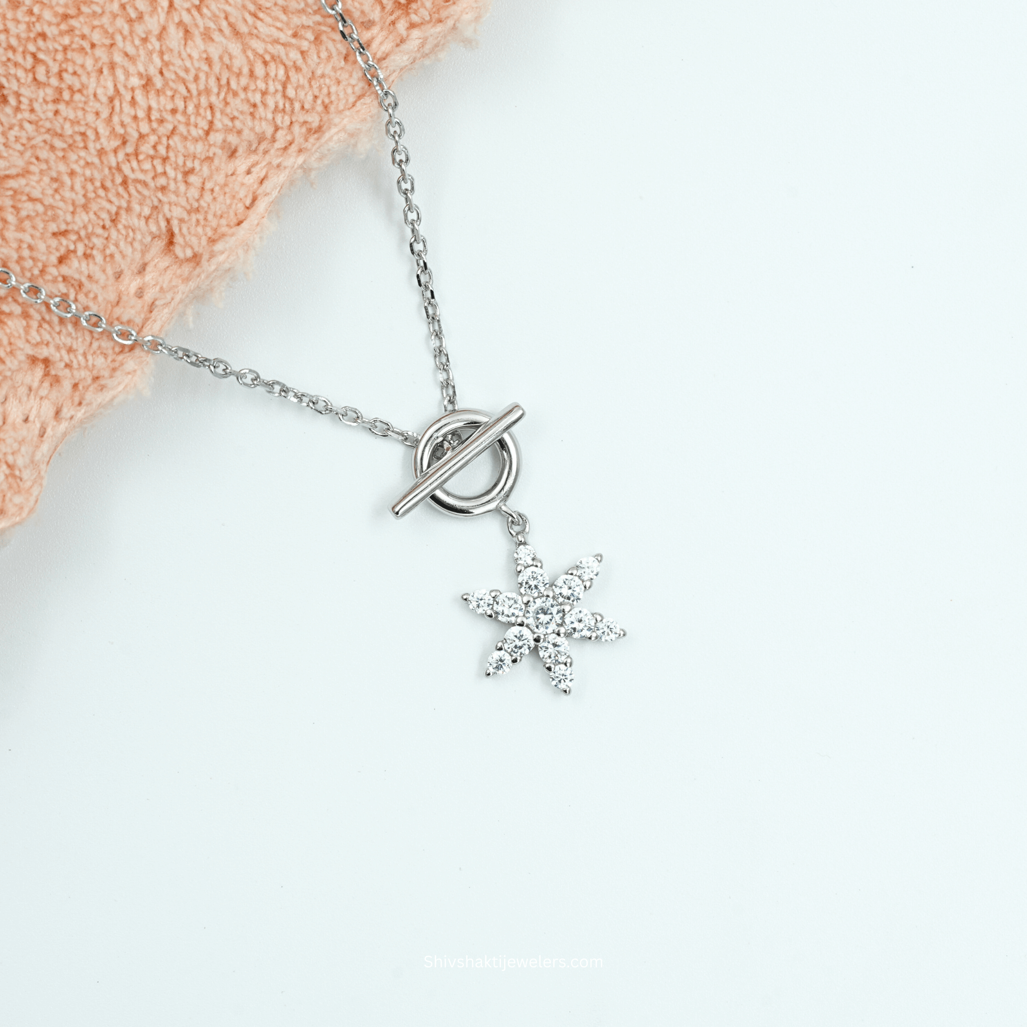 925 silver starburst pendant necklace with cubic zirconia stones – Shiv Shakti Jewellers