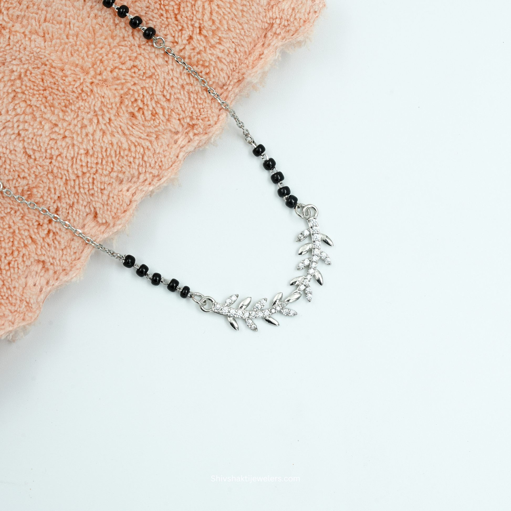 Sterling silver modern leaf motif mangalsutra for women India