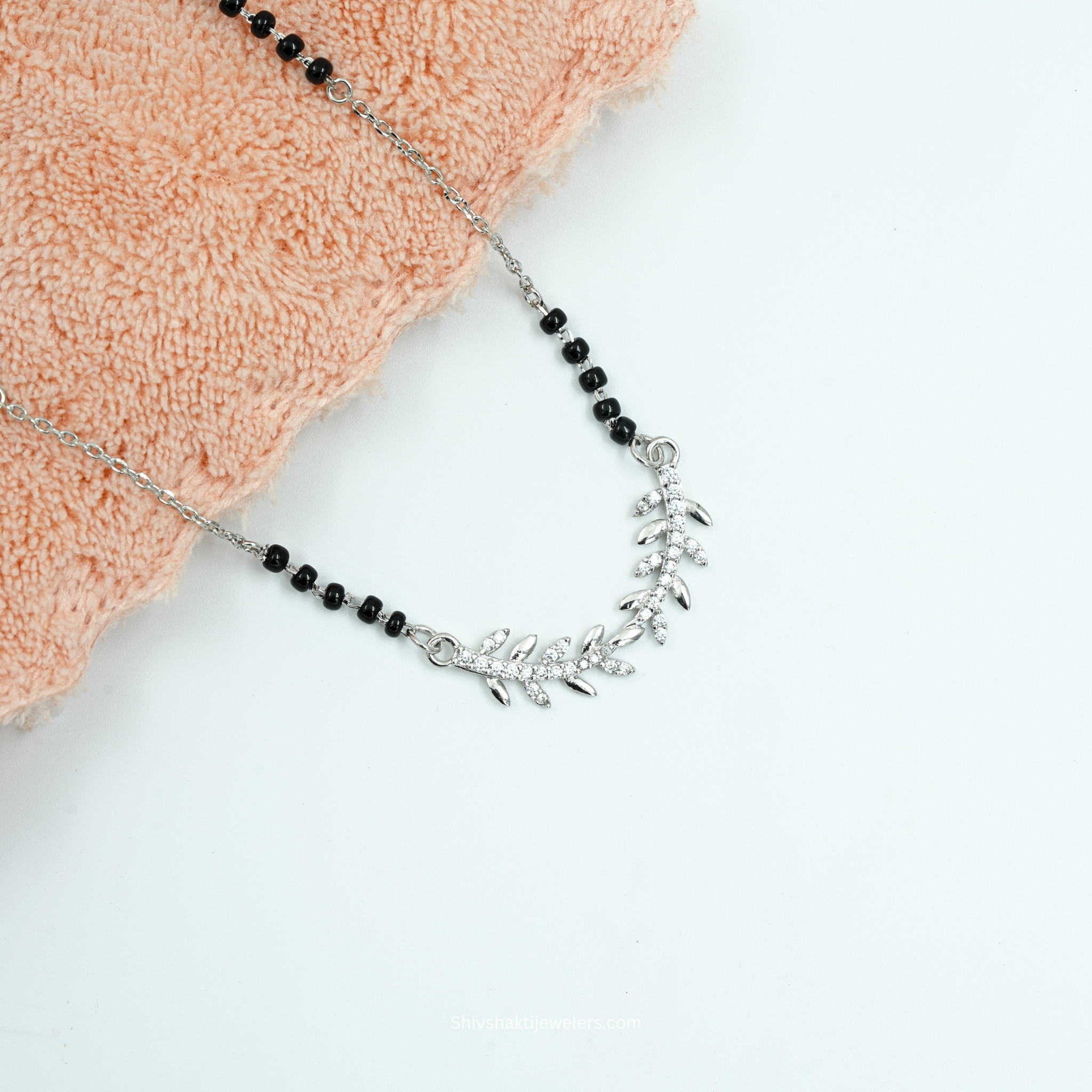 Sterling silver modern leaf motif mangalsutra for women India